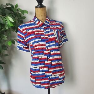 LuLaRoe Thor Button Up Shirt Youth Boys Size 12 Red White Blue